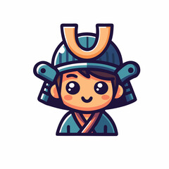 Cute cartoon samurai in traditional armor with smiling expression