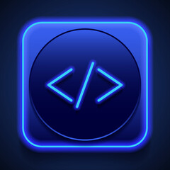 Wall Mural - Coding simple icon vector. Flat design. Blue neon style on button. With shadow