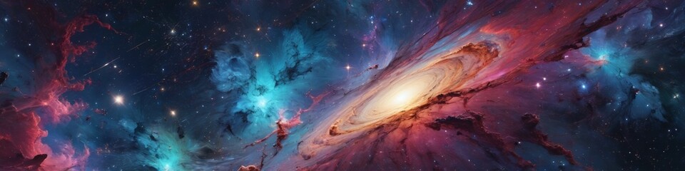 a cosmic blend of colors and textures representing galaxies and stars, inviting exploration of the u