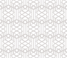 Wall Mural - Vector geometric seamless pattern with lines, grid, lattice, net, hexagons, repeat tiles. Abstract linear gray and white background. Simple stylish graphic texture. Subtle repeated decorative design