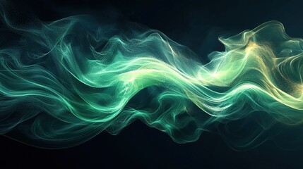 Wall Mural - Abstract, energy and green motion waves on a black background