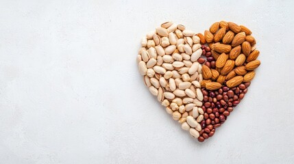 Healthy whole grains, nuts, seeds, and beans in a heart shape, Whole grains, heart, and gut health, the role of whole foods in gut health