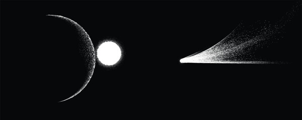 Wall Mural - star and comet tail in outer space. futuristic landscape, with noise texture . space landscape with 