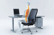 © Ram - 3D illustration of ergonomic office chair supporting human spine, posture correction at desk, computer workstation setup, health and wellness for proper seating, workplace comfort