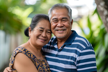 Happy senior couple embracing outdoors in daylight