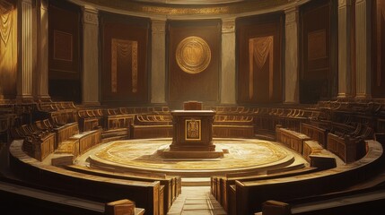 Poster - Richly decorated Senate podium with golden accents illuminated by soft light