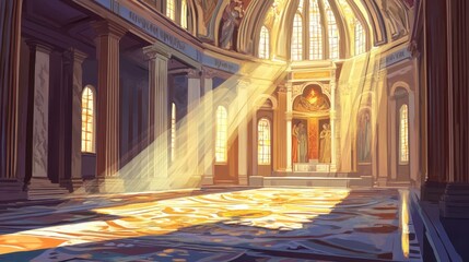 Canvas Print - Basilica apse with a divine mosaic scene sunlight creating a serene atmosphere