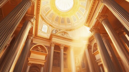 Canvas Print - Basilica transept with gold leaf dome light streaming through circular windows