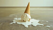 © Stefan - Ice cream fell and dropped on the floor, a sweet vanilla dessert melting away, deliciously cold and tasty scoop spills from a waffle cone, creating a refreshing and frosty mess on the ground