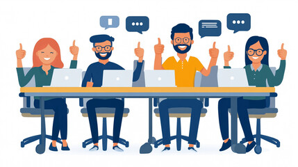 thumbs up gesture in a modern office setting, symbolizing encouragement, support, and positivity. The image represents motivation and a positive work environment