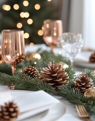 Poster - Elegant dinner table setting with pinecones and festive decorations for a holiday gathering