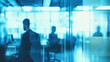 © Taras Vykhopen - Dreamlike blurred office environment with floating shapes and soft focus shadows of people in modern tech workspace