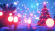 © Taras Vykhopen - Retro 80s-style Christmas sparklers illuminating a snowy digital landscape with neon colors and a classic arcade vibe