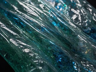 Poster - Close-up of green and blue glass shards or crystals with textured, abstract pattern