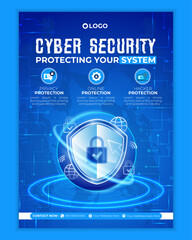 cyber security modern banner or flyer template, cybersecurity information safety leaflet design or f
