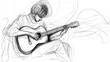 © Anna - A monochrome illustration of a man strumming a guitar, with an indistinct portrait of his face obscured in the background