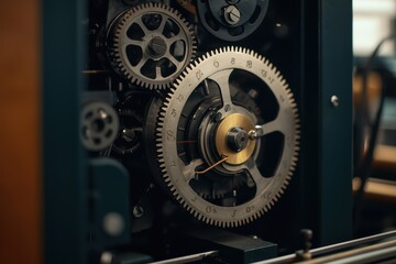Poster - Close-up of intricate gears and machinery showcasing precision engineering and craftsmanship.