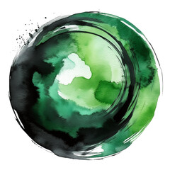 Wall Mural - Green black watercolor circle isolated on white background, cutout