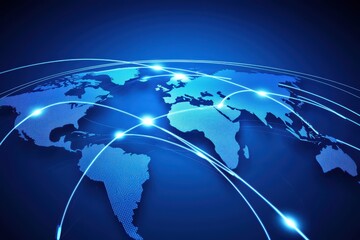 Poster - Global network connections represented on a blue globe background.