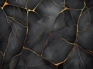 Poster - Elegant black marble texture with gold veins showcasing a luxurious and modern aesthetic for design projects.