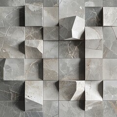 Poster - Textured geometric stone tiles arranged in a modern layout, showcasing variations in shape and color for contemporary interiors.
