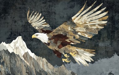 Poster - Majestic Eagle in Flight Over Mountain Landscape
