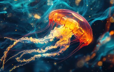 Poster - Abstract Jellyfish Floating in Ocean Blue
