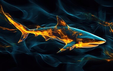 Poster - Abstract Shark Swimming Through Sleek Ocean Waves