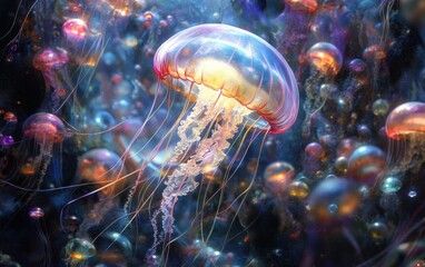Poster - Abstract Jellyfish Floating in Ethereal Colors