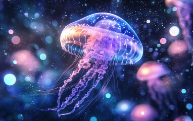 Poster - Abstract Jellyfish Floating in Colorful Background