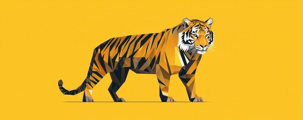 Poster - Bold Geometric Tiger with Stripes on Yellow Background