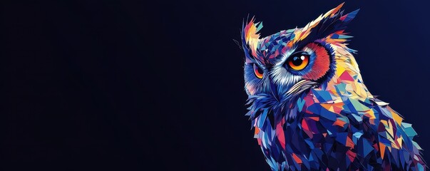 Poster - Fragmented Abstract Owl Art in Vibrant Colors