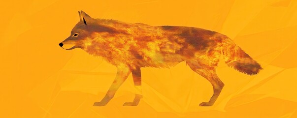Poster - Minimalist Wolf Silhouette in Vibrant Orange Background
