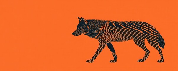 Poster - Minimalist Wolf Silhouette on Vibrant Orange Background