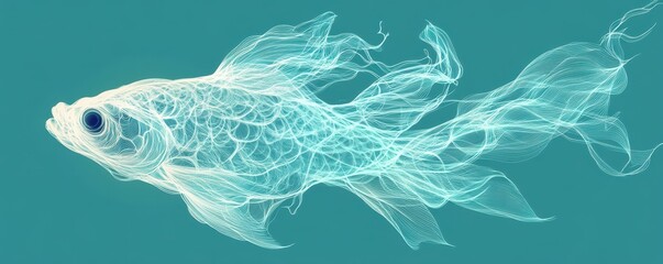 Poster - Ethereal Fish Swimming in Flowing Waves