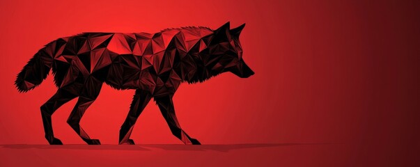 Poster - Abstract Wolf Silhouette on Red Background