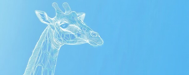 Poster - Soft Curved Outline of a Giraffe Against a Blue Background