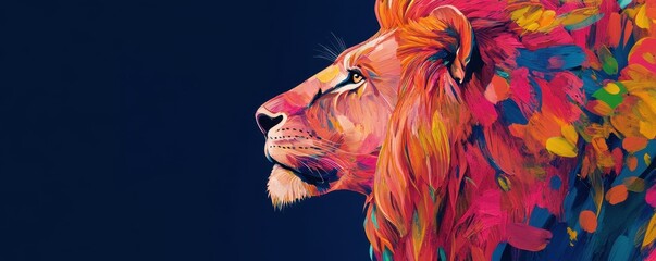 Poster - Abstract Colorful Lion Face Art Illustration