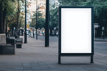 Wall Mural - Advertising Space: Blank Sign. Cityscape with Advertisement Space