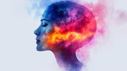 Wall Mural - Dreamlike Profile of Colorful Double Exposure Art