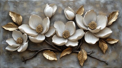 Wall Mural - Elegant Floral Relief Art