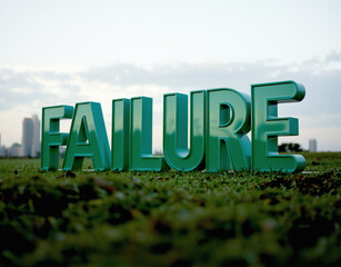 the word Failure in huge green letters laying on a field, elegant and considered concept illustration, against sky background late afternoon