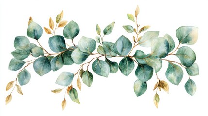 Wall Mural - Watercolor Eucalyptus Leaves Illustration