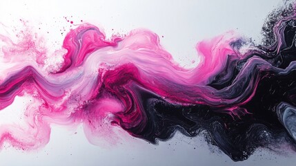 Canvas Print - Abstract Pink and Black Ink Swirl