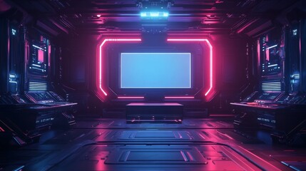 Poster - Futuristic Neon Space Corridor