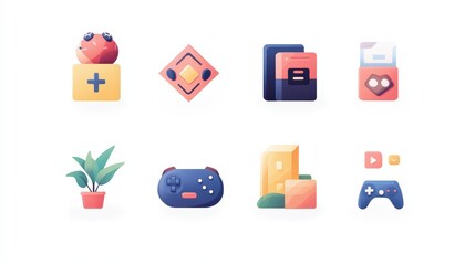 Poster - Minimalist Game Asset Divider Icons Set for Website Design | Playful Low Poly Toy Style Illustrations on White Background<br>