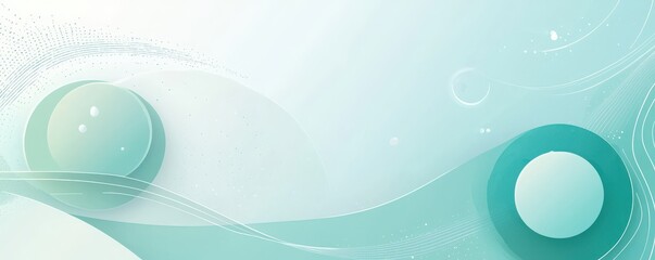 Poster - Abstract light blue and green background with white circles and flowing lines