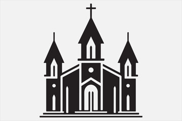 Wall Mural - A silhouette of a church with  a cross on top.