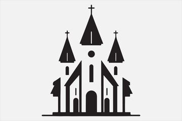 Wall Mural - A silhouette of a church with  a cross on top.