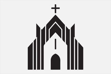 Wall Mural - A silhouette of a church with  a cross on top.